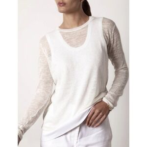 Brochu Walker Dafne Layered Looker Sweater Women's Large Linen Cotton White